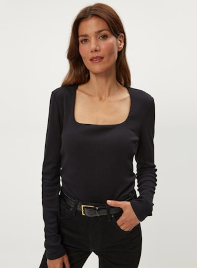 Michael Stars Sarah Square Neck Long Sleeve - Black