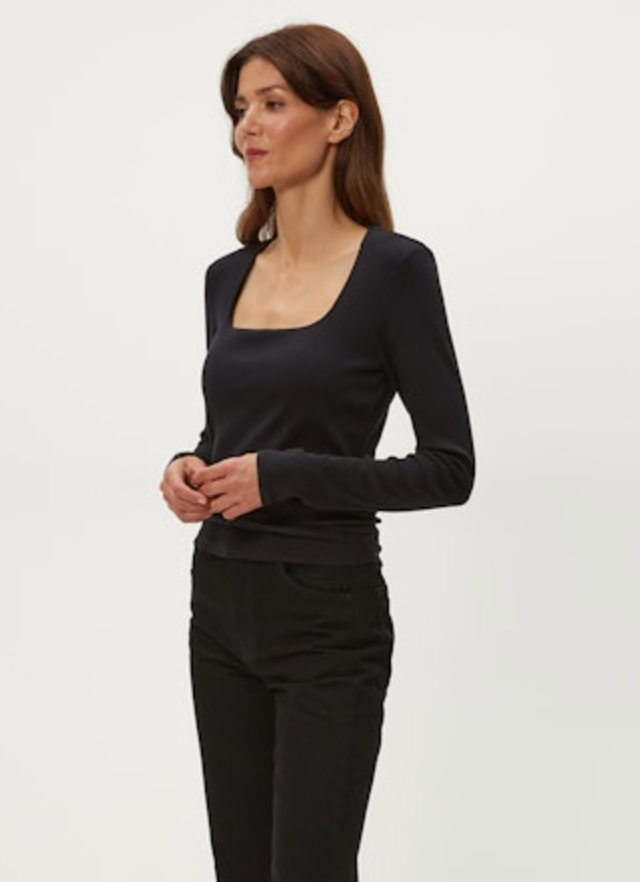 Michael Stars Sarah Square Neck Long Sleeve - Black