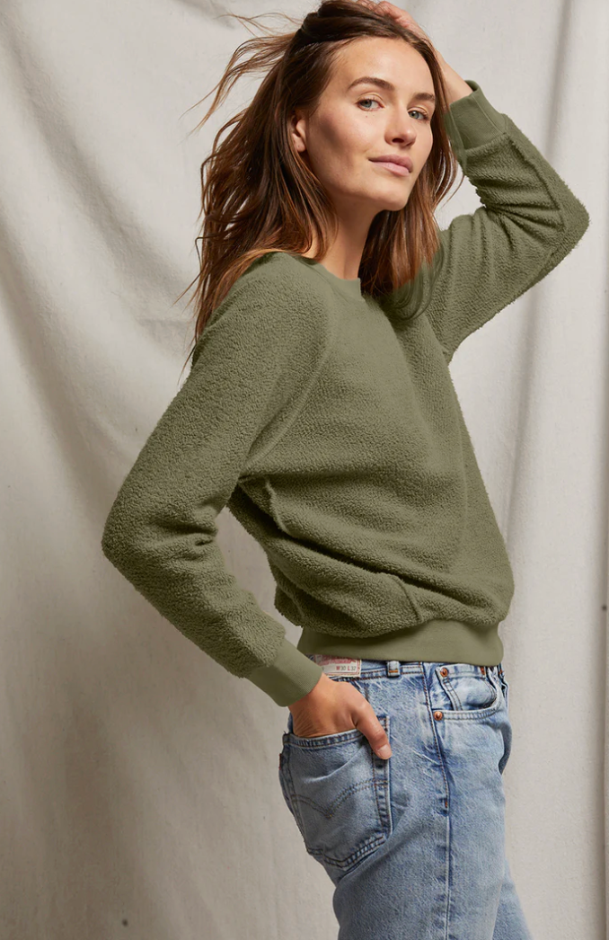 Perfect White Tee Ziggy Reverse Fleece Crew - Fern