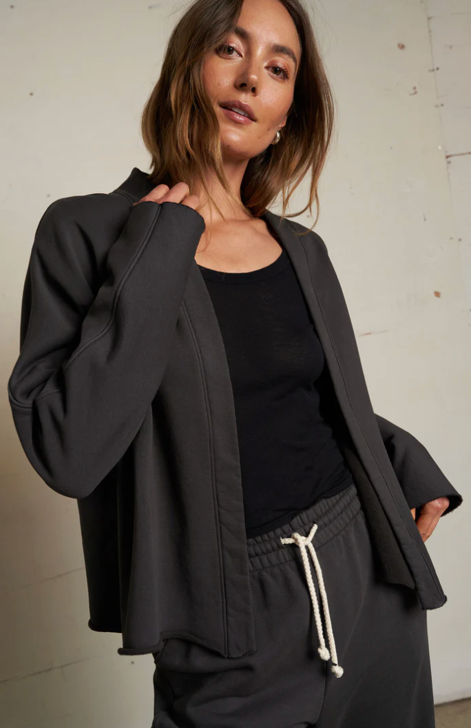 Perfect White Tee Olivia Fleece Cardigan - Vintage Black