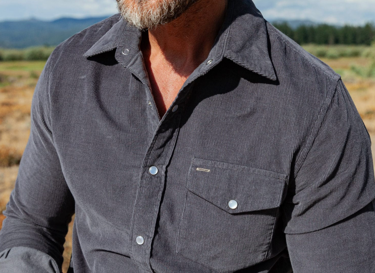 Criquet Long Sleeve Corduroy Pearl Snap - Charcoal