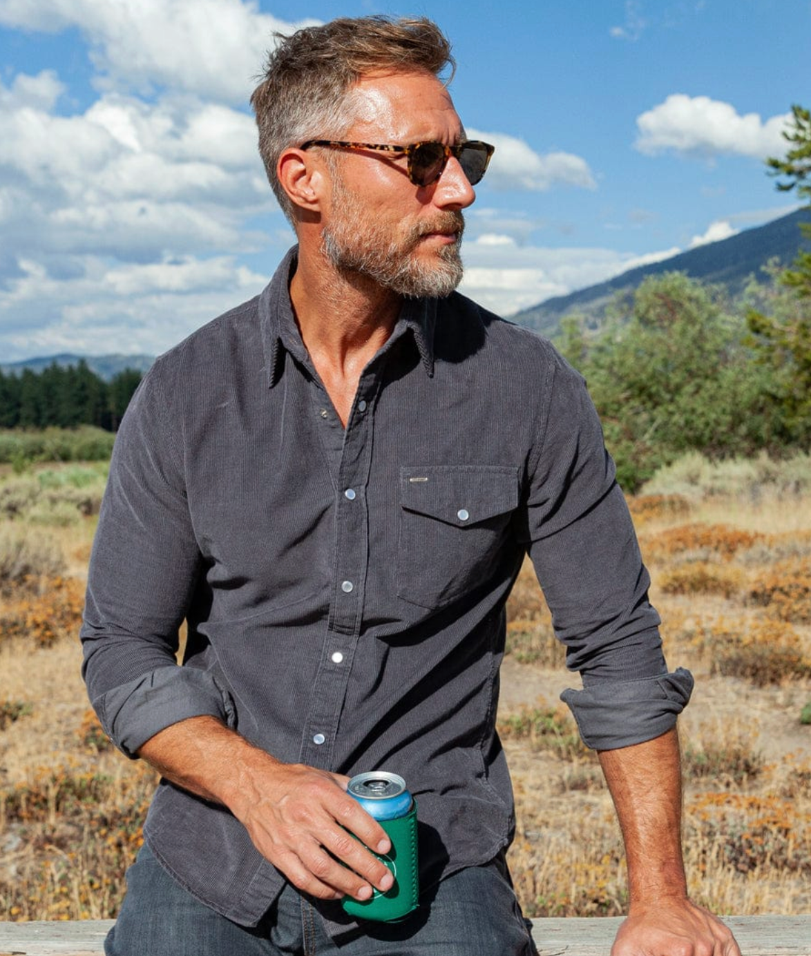 Criquet Long Sleeve Corduroy Pearl Snap - Charcoal