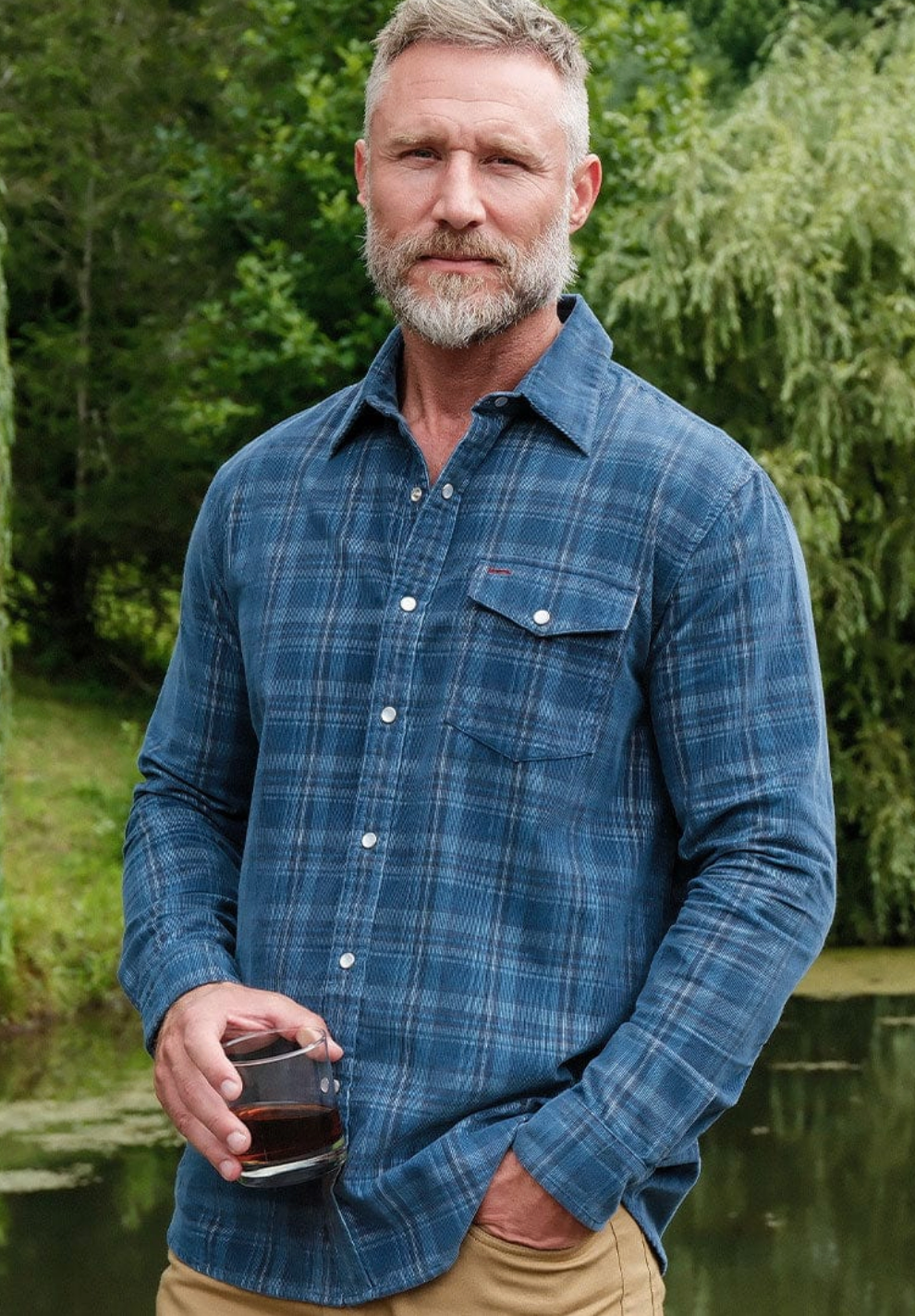 Criquet Long Sleeve Corduroy Pearl Snap - Dusty Blue Plaid