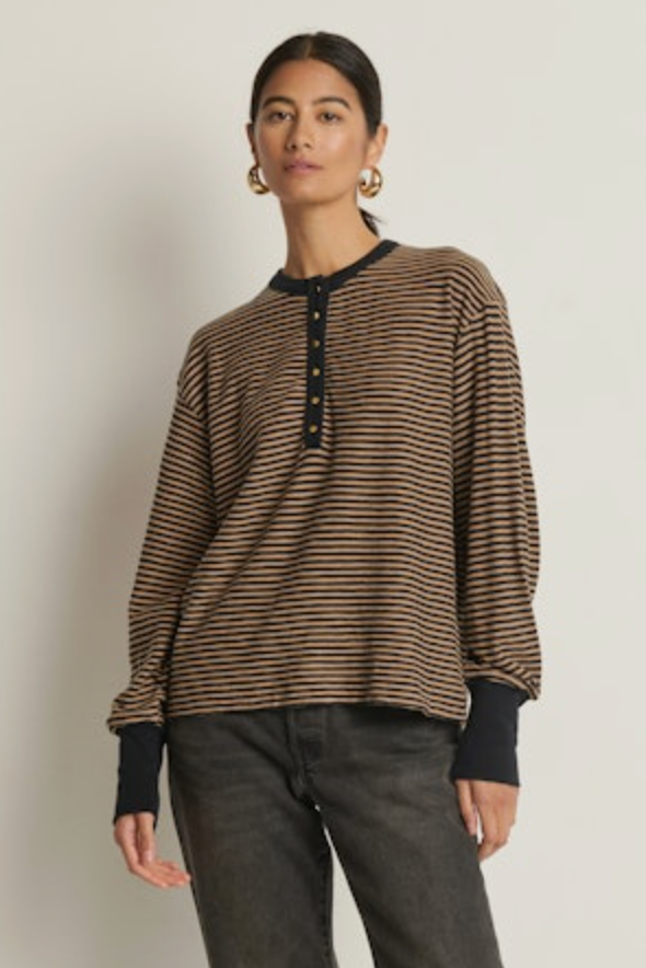 Nation Ltd. Victoria Henley Top - Mini Cocoa Stripe