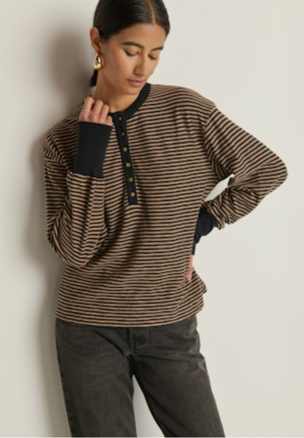 Nation Ltd. Victoria Henley Top - Mini Cocoa Stripe