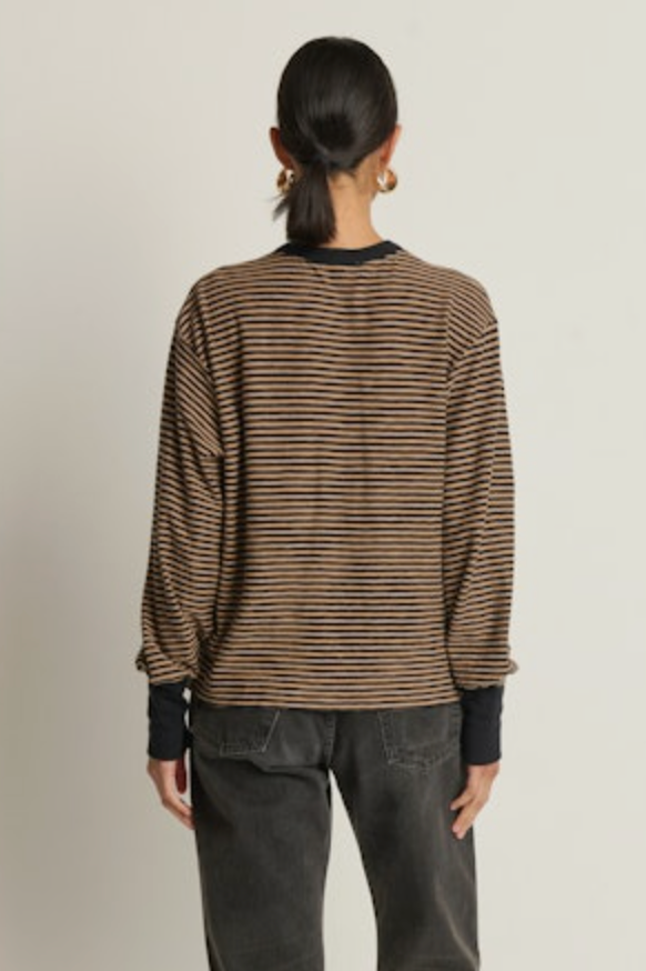 Nation Ltd. Victoria Henley Top - Mini Cocoa Stripe
