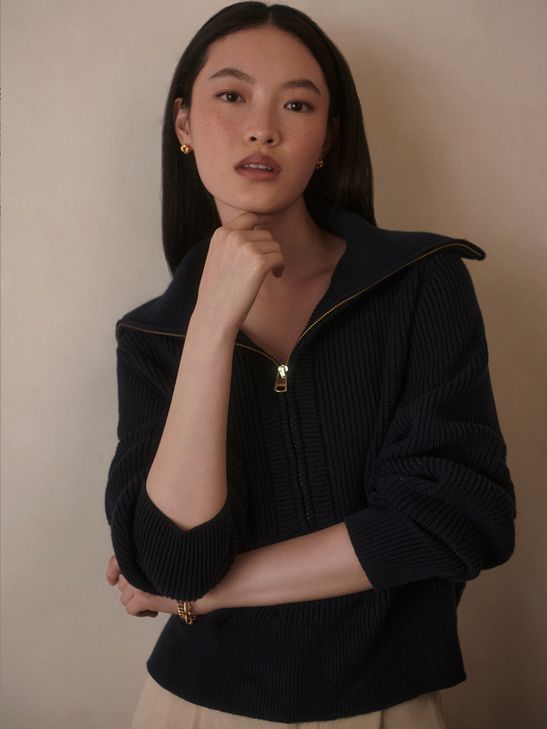 Varley Maura Half Zip Rib Knit - Navy