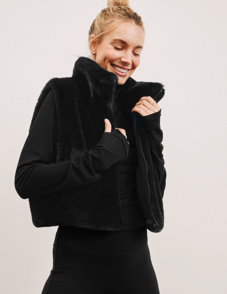 Beyond Yoga On the List Faux Fur Vest - Black