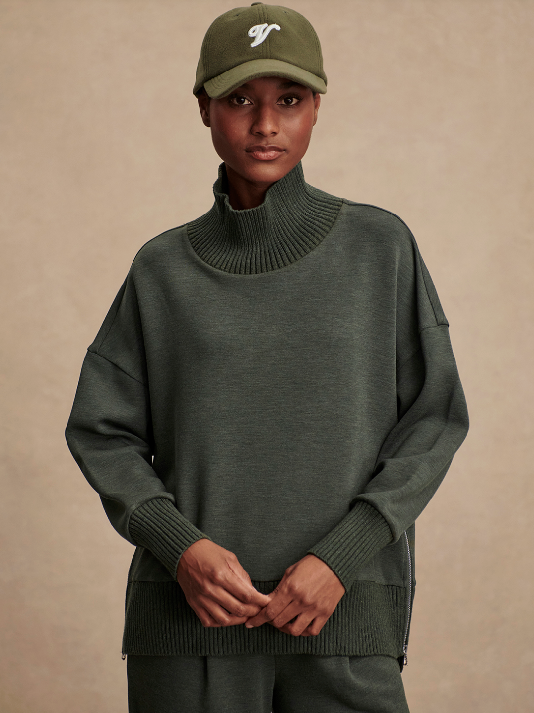 Varley Barker High Neck Sweat - Olive Marl