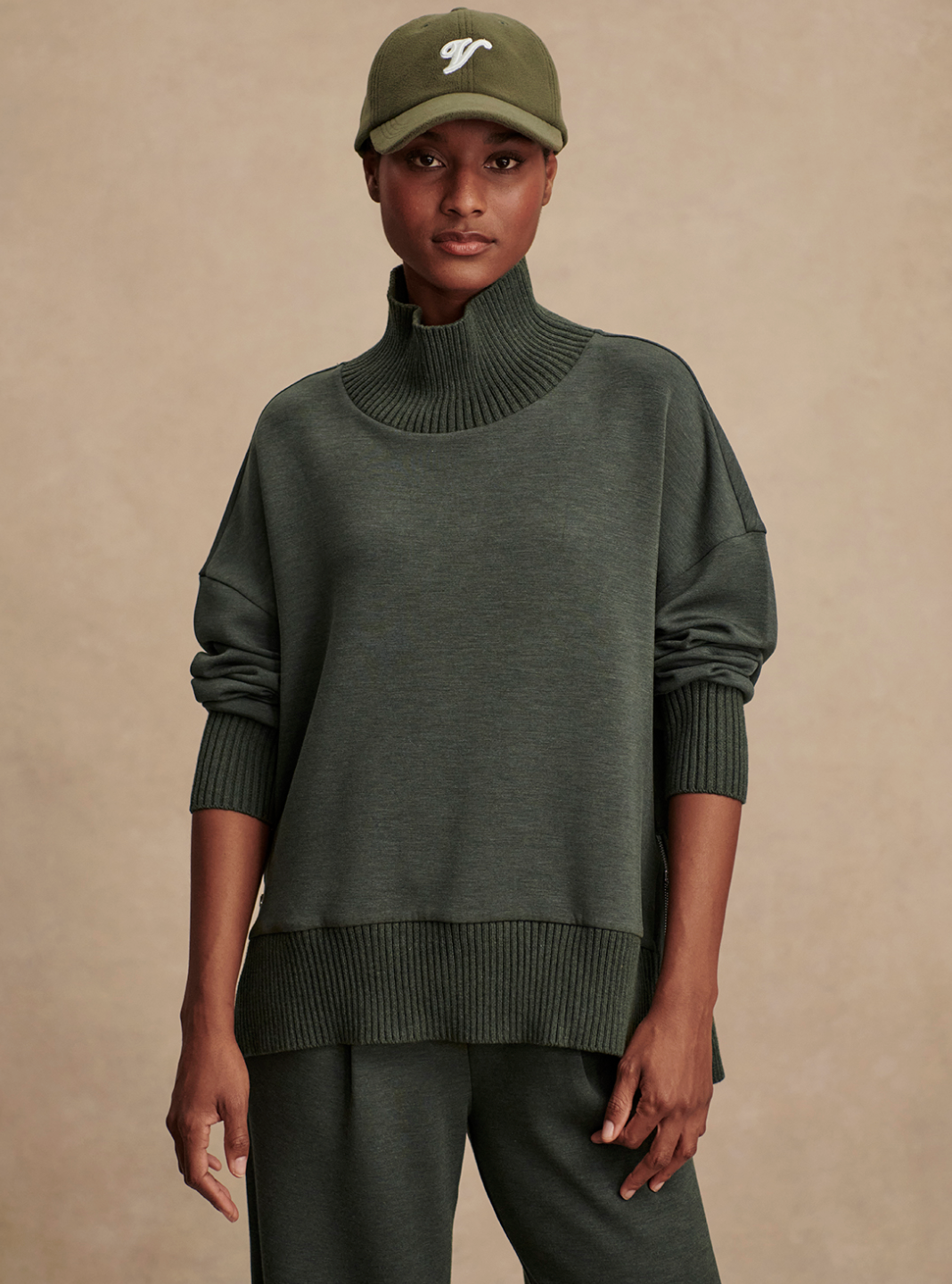 Varley Barker High Neck Sweat - Olive Marl