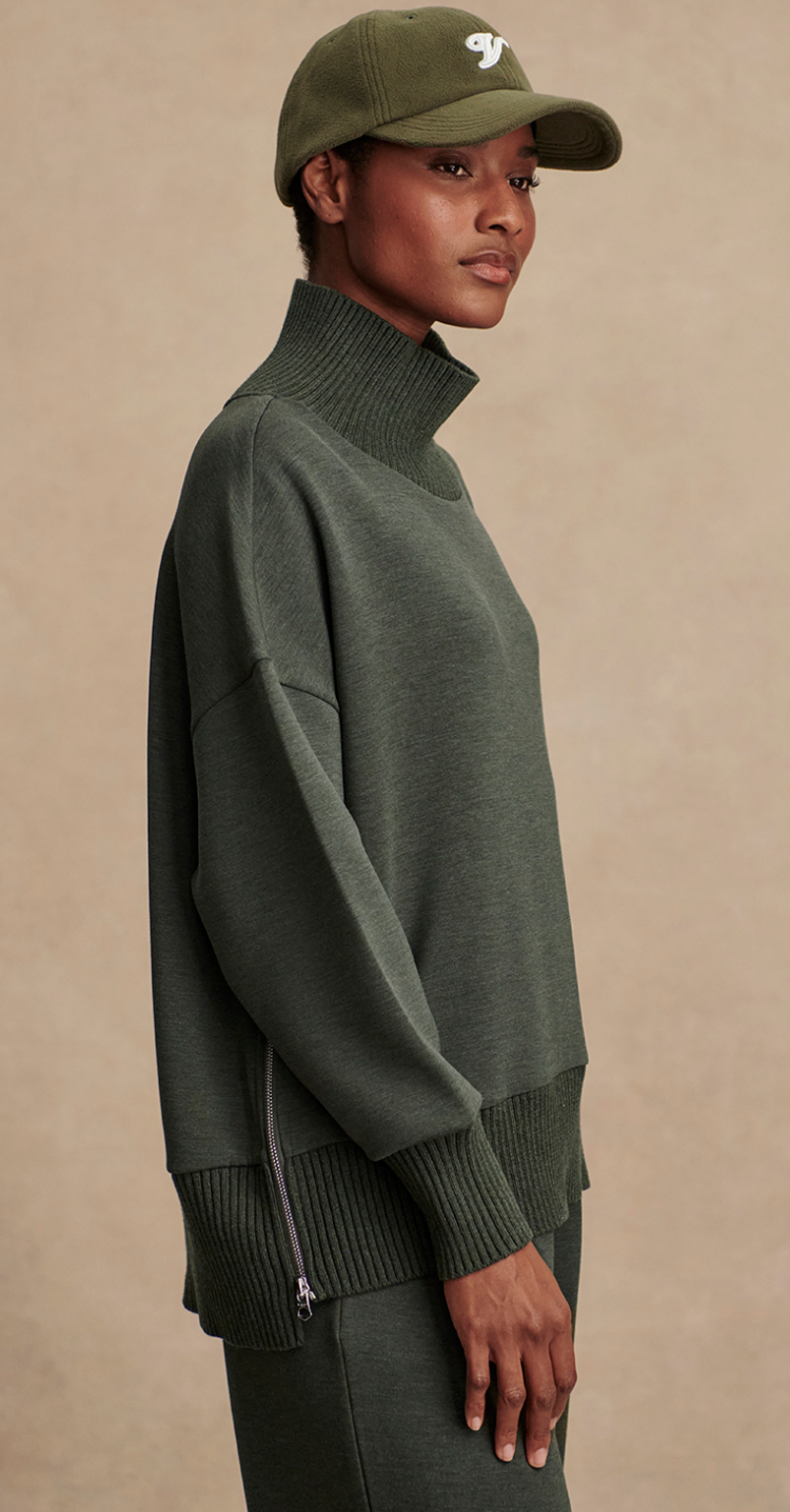 Varley Barker High Neck Sweat - Olive Marl