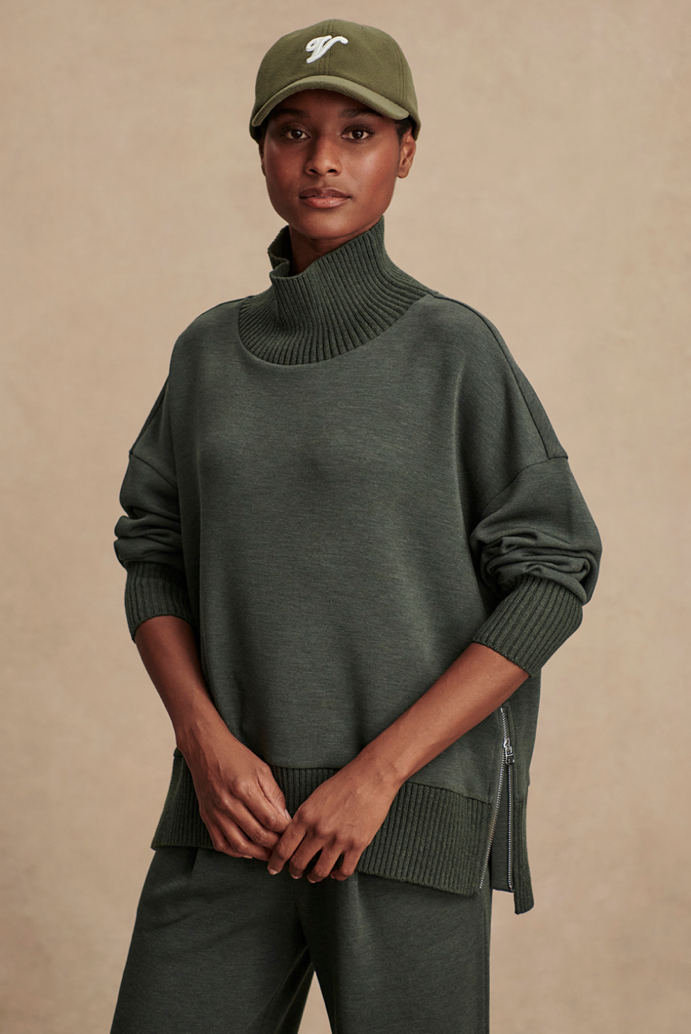 Varley Barker High Neck Sweat - Olive Marl