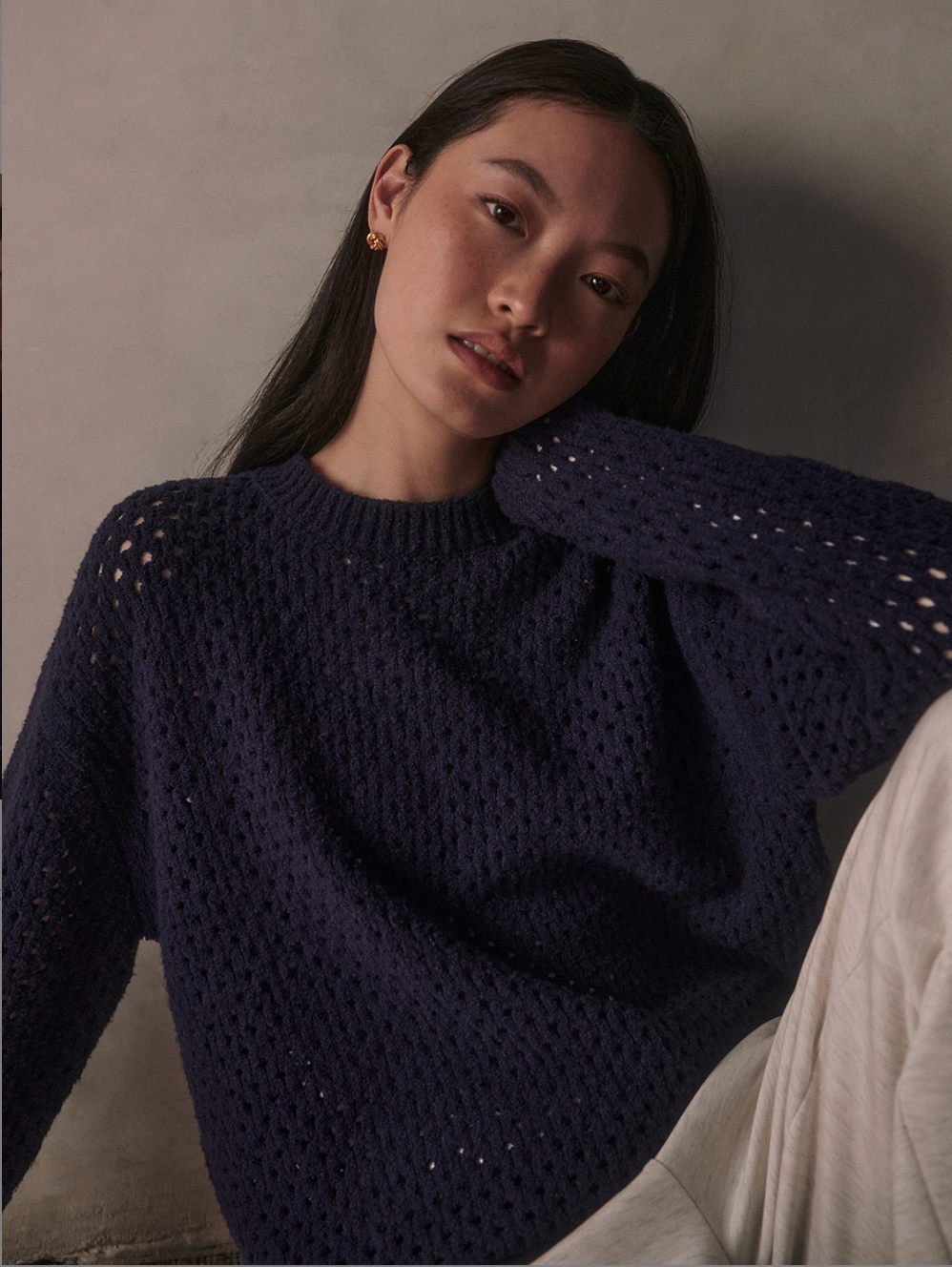 Varley Grady Boucle Knit Sweater - Evening Blue