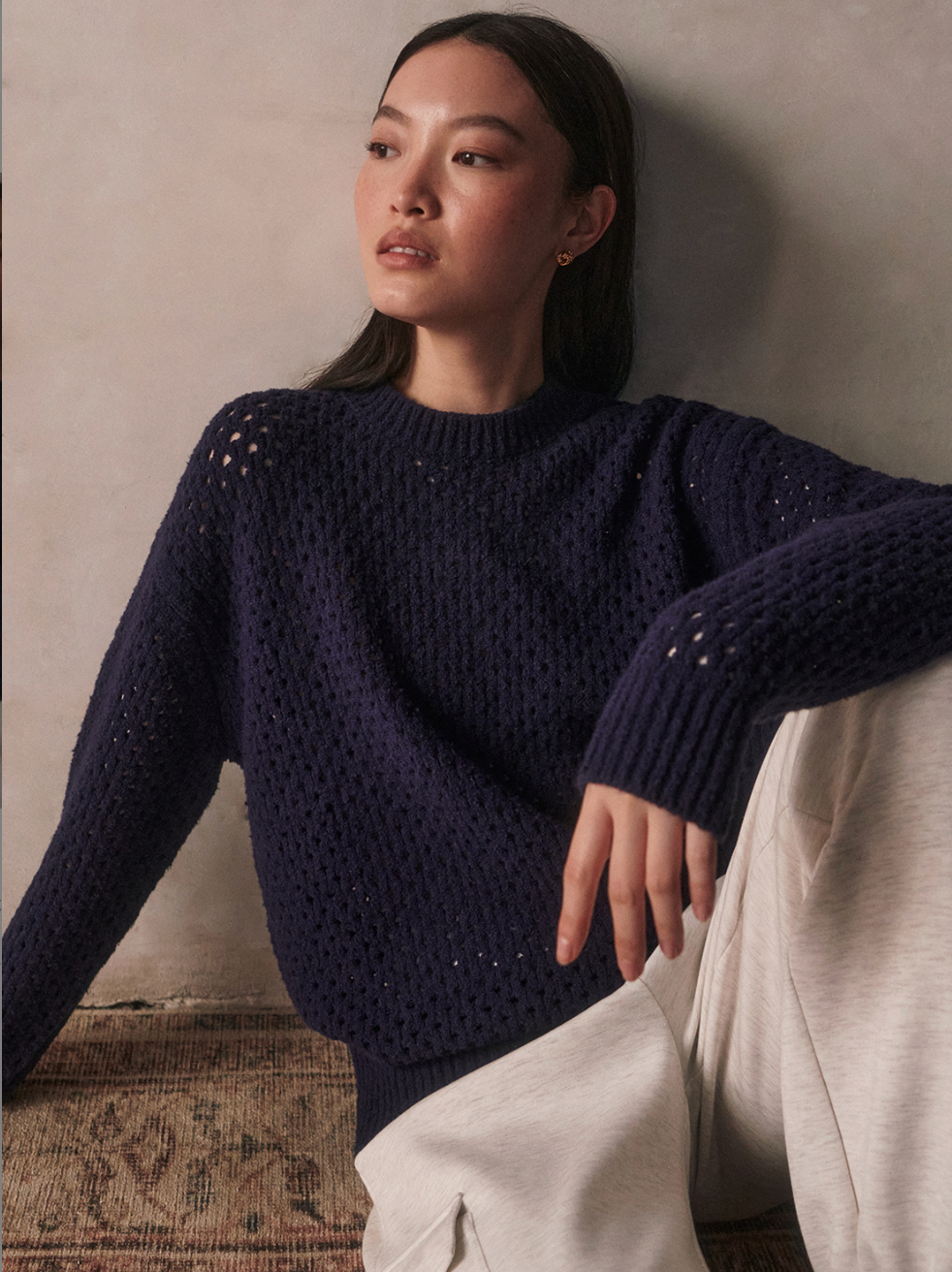 Varley Grady Boucle Knit Sweater - Evening Blue