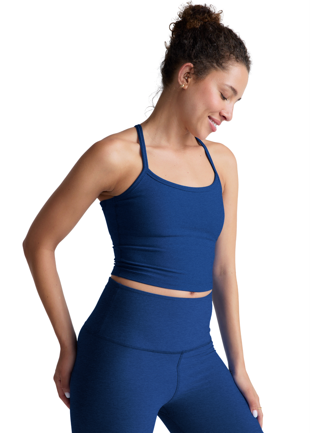 Beyond Yoga Spacedye Slim Racerback Cropped Tank - Marine Blue Heather
