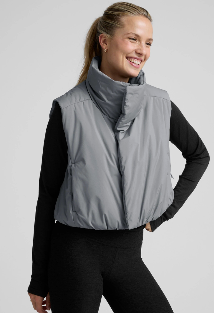 Beyond Yoga Warm Up Puffer Vest - Storm Gray