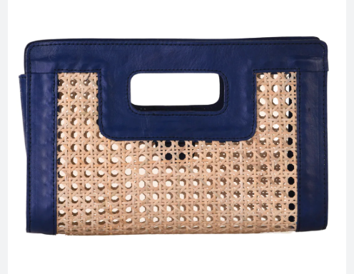 walker & wade Wicker Clutch Navy