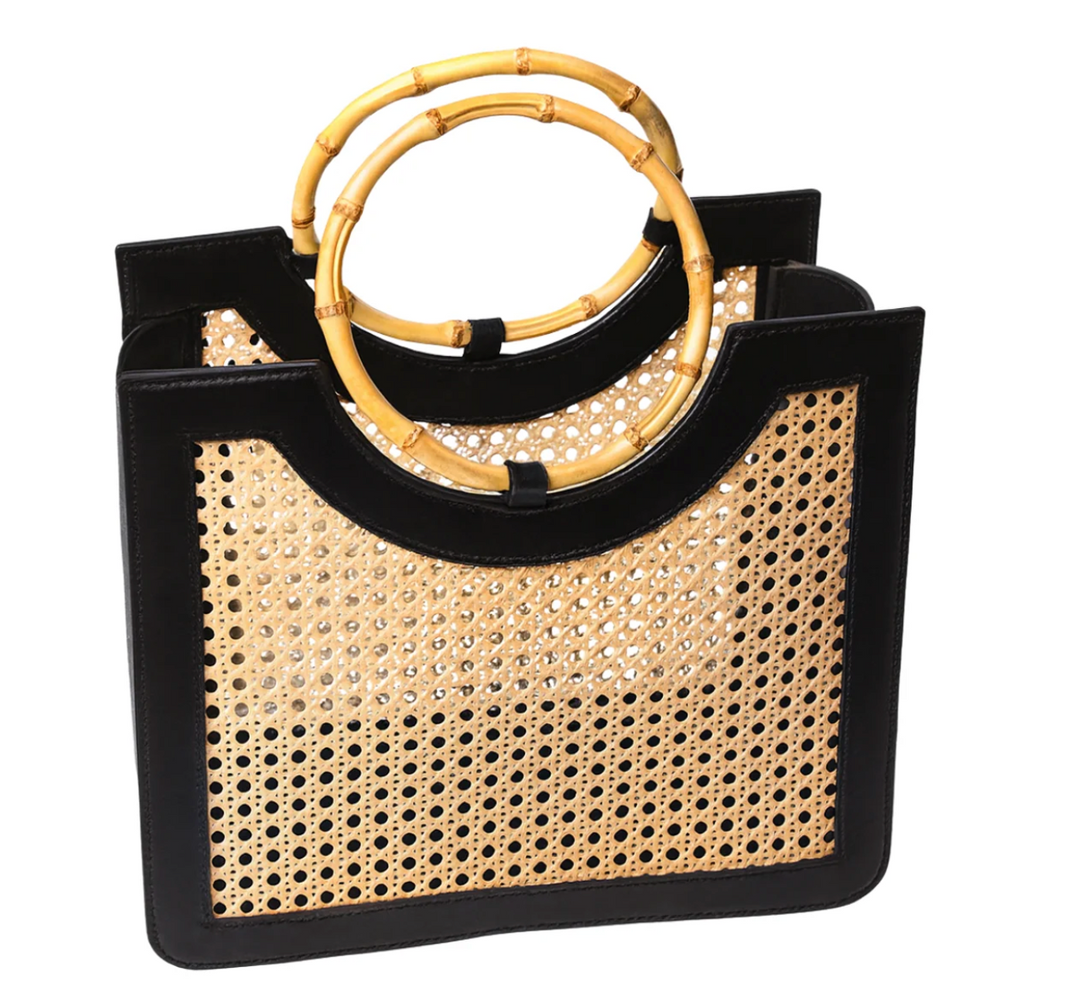 walker & wade Bamboo Handle Wicker Bag - Black