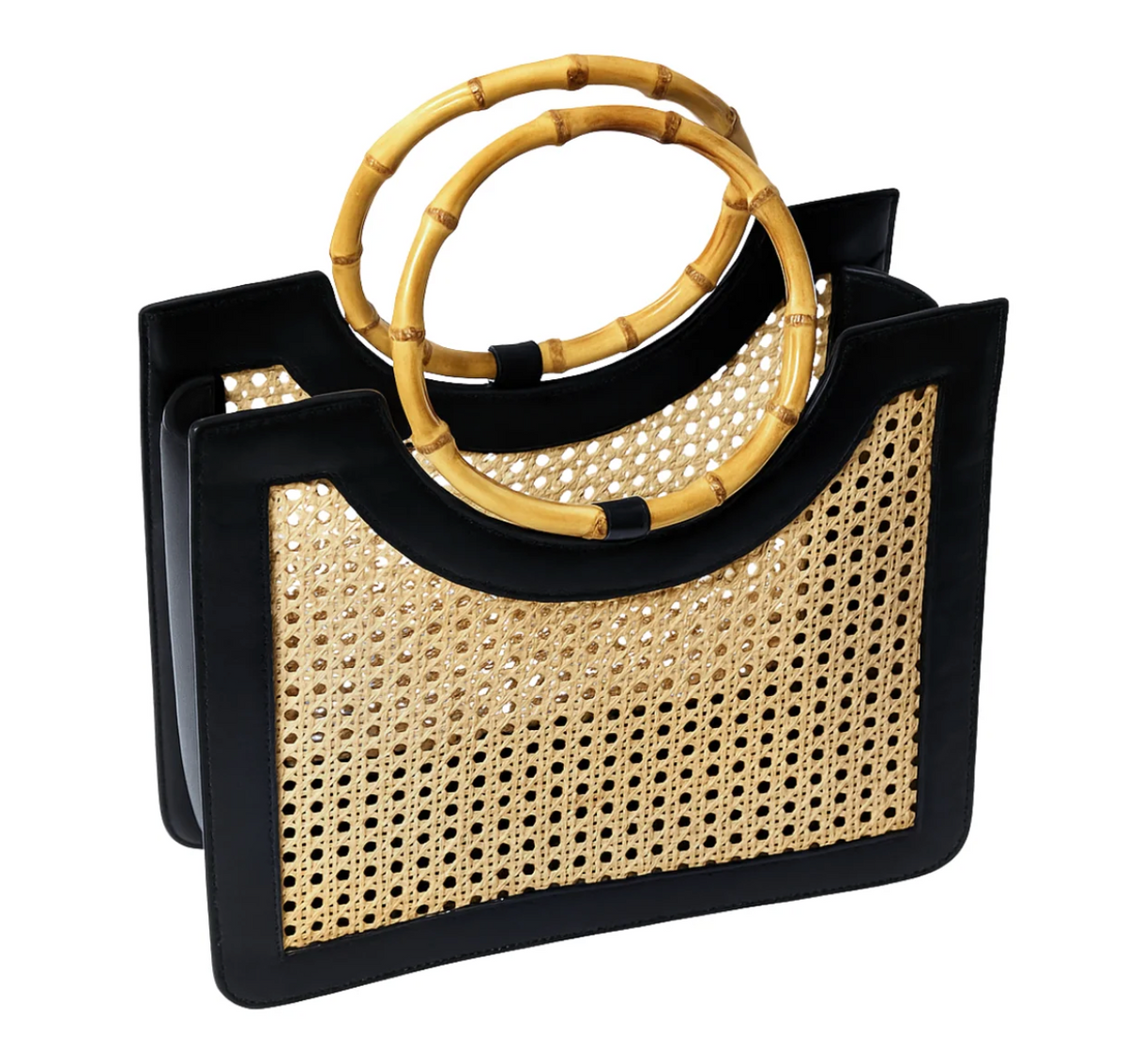 walker & wade Bamboo Handle Wicker Bag - Black