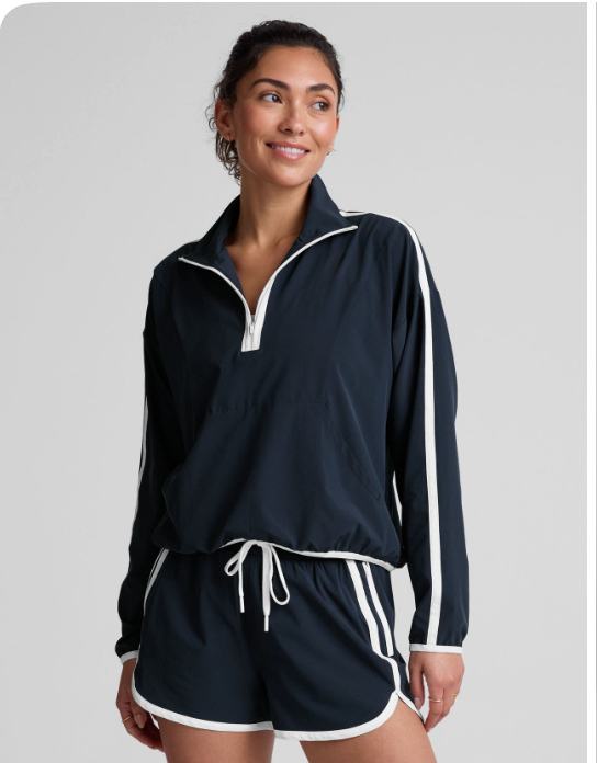 Beyond Yoga Woven Course Contrast Half Zip Pullover - Nocturnal Navy