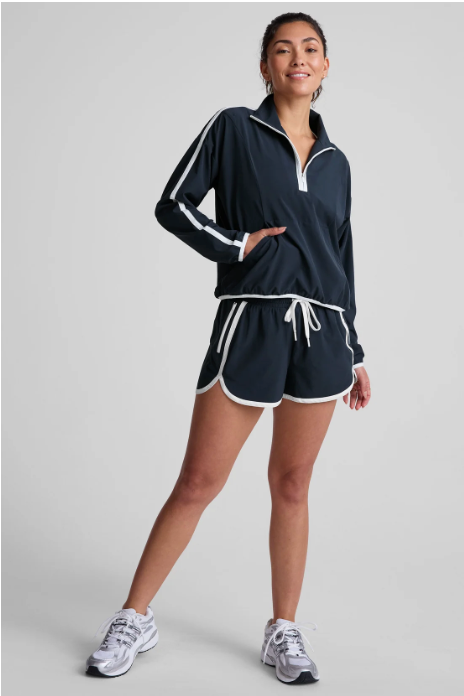Beyond Yoga Woven Course Contrast Half Zip Pullover - Nocturnal Navy