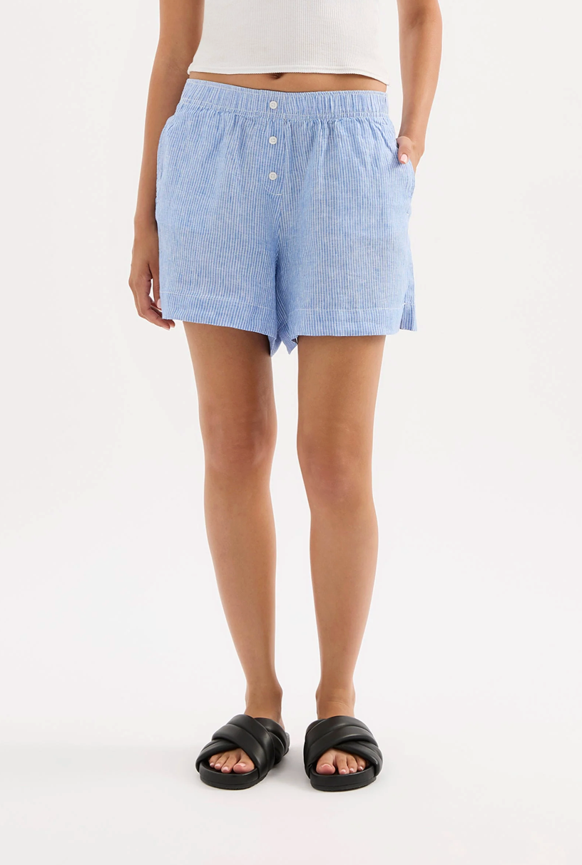 Nude Lucy Lounge Stripe Linen Short - Blue Stripe