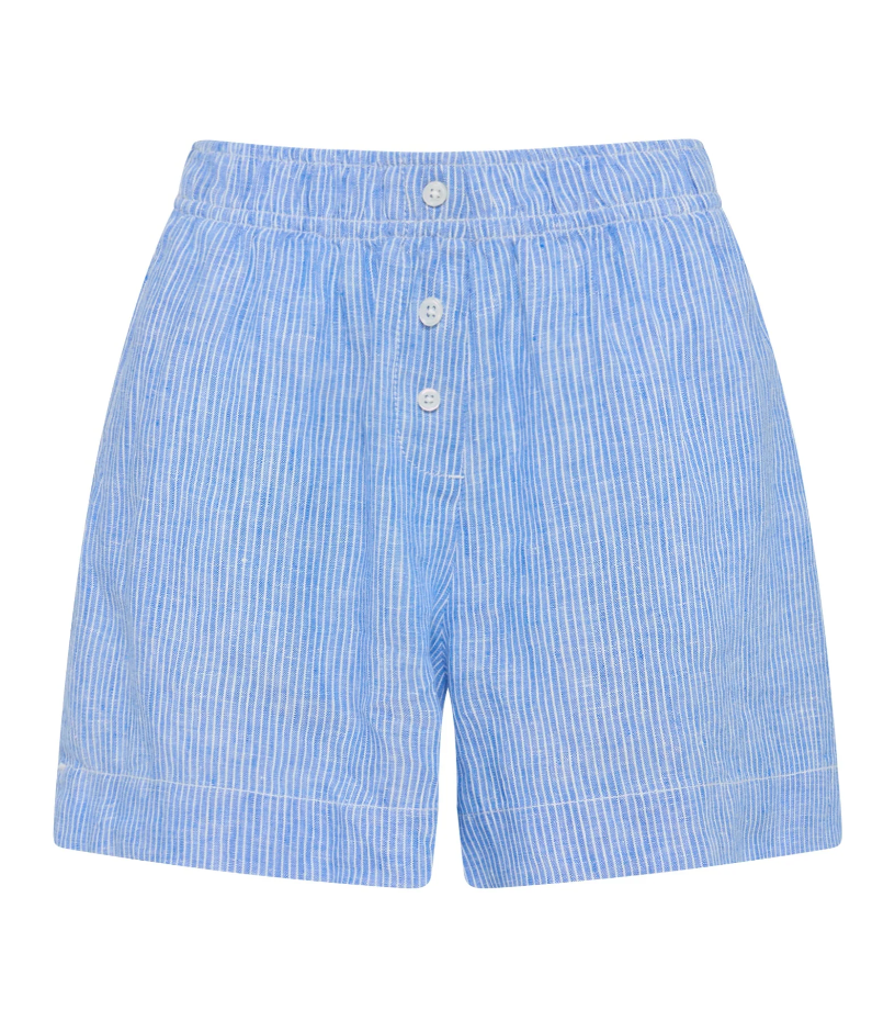 Nude Lucy Lounge Stripe Linen Short - Blue Stripe