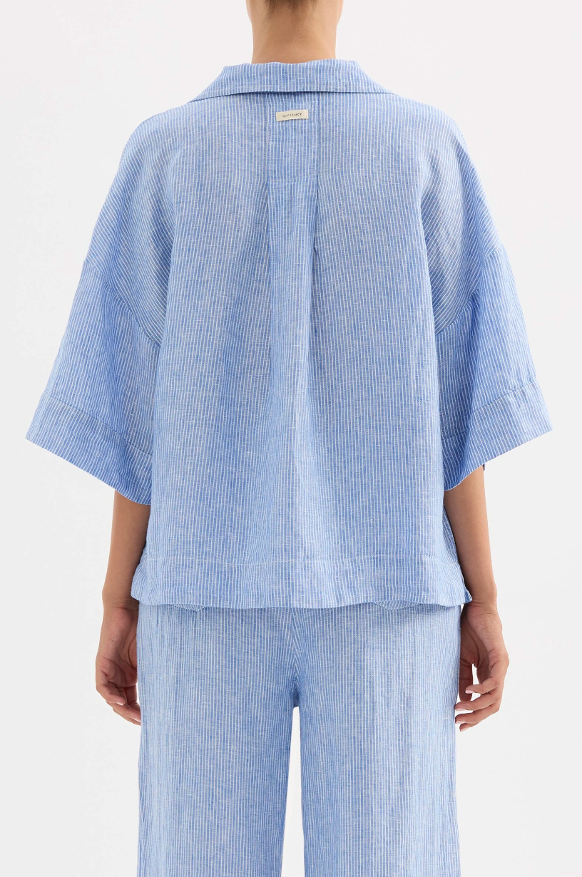 Nude Lucy Lounge Stripe Linen Shirt - Blue Stripe