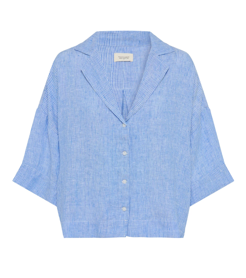 Nude Lucy Lounge Stripe Linen Shirt - Blue Stripe