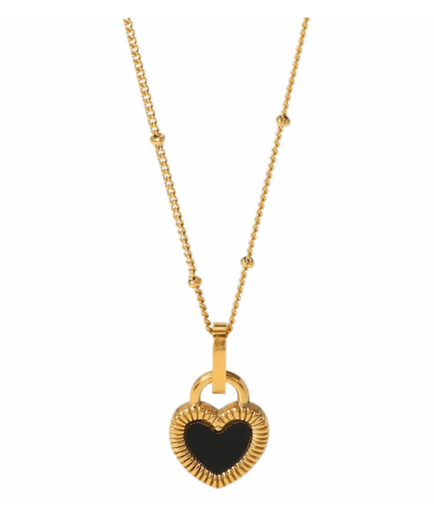 Katie Rae Reversible Heart Necklace - Black/White