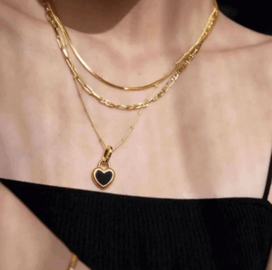 Katie Rae Reversible Heart Necklace - Black/White