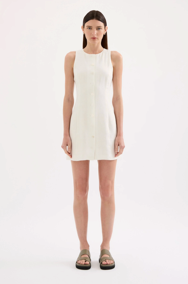 chinese dress ladies Nude Lucy Mazi Linen Mini Dress - White