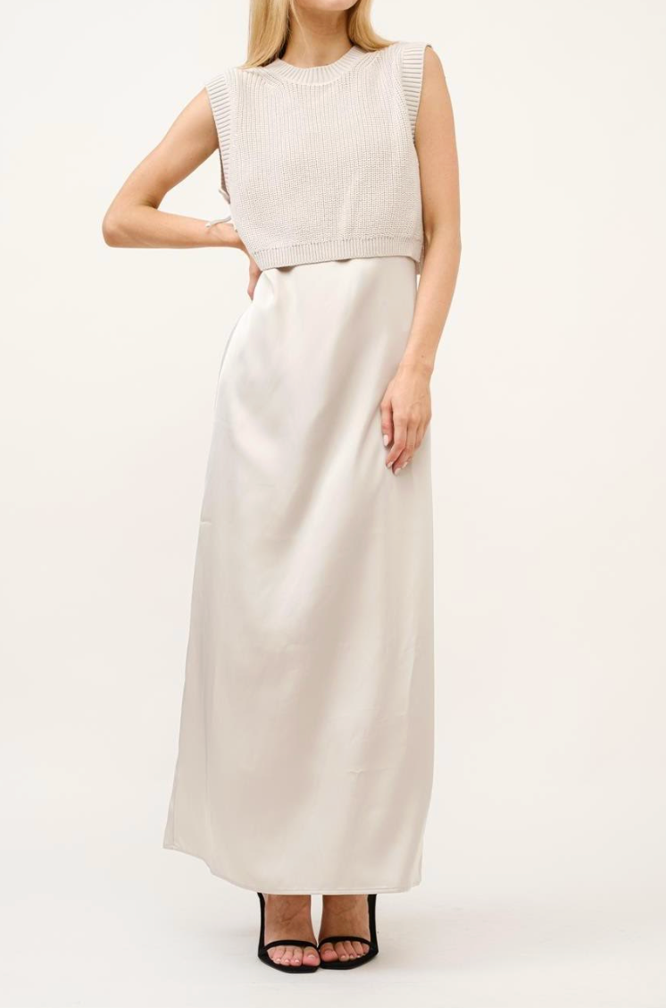 KLd. Signature Satin Dress with Vest - Gray
