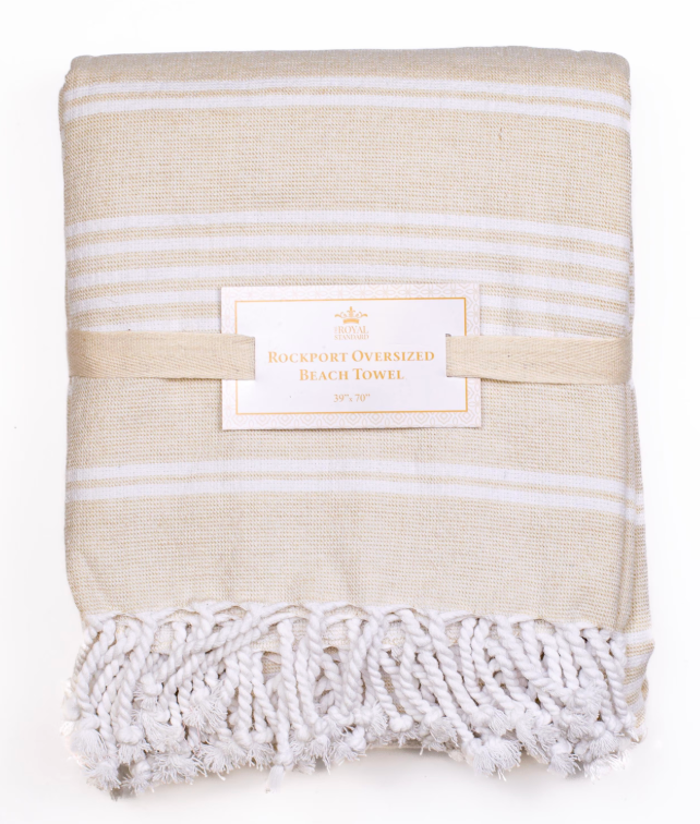 The Royal Standard Rockport Oversized Beach Towel - Tan/White