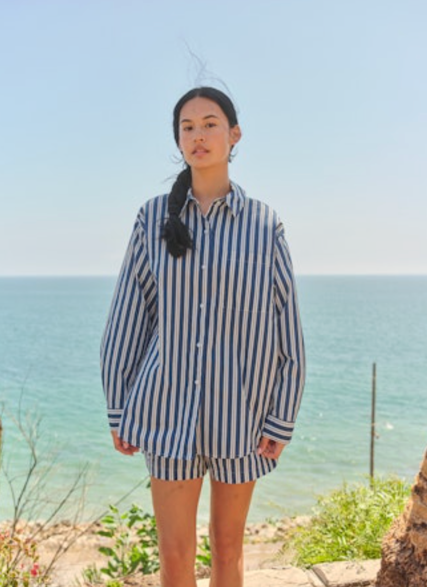 Sundry Stripe Button Up Shirt - Vintage Navy