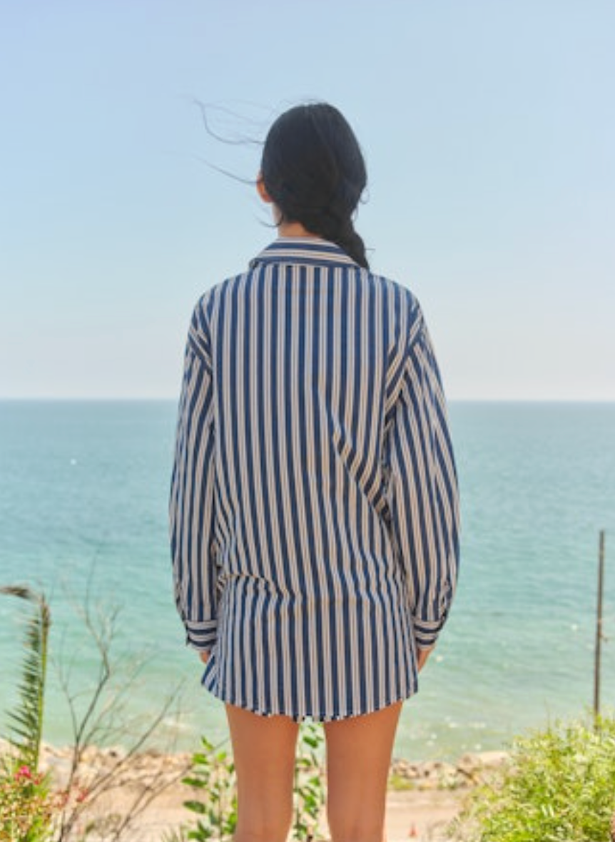 Sundry Stripe Button Up Shirt - Vintage Navy