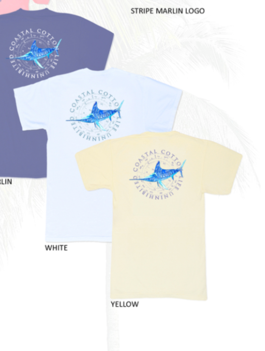 Coastal Cotton Short Sleeve Tee- White/ Stripe Marlin
