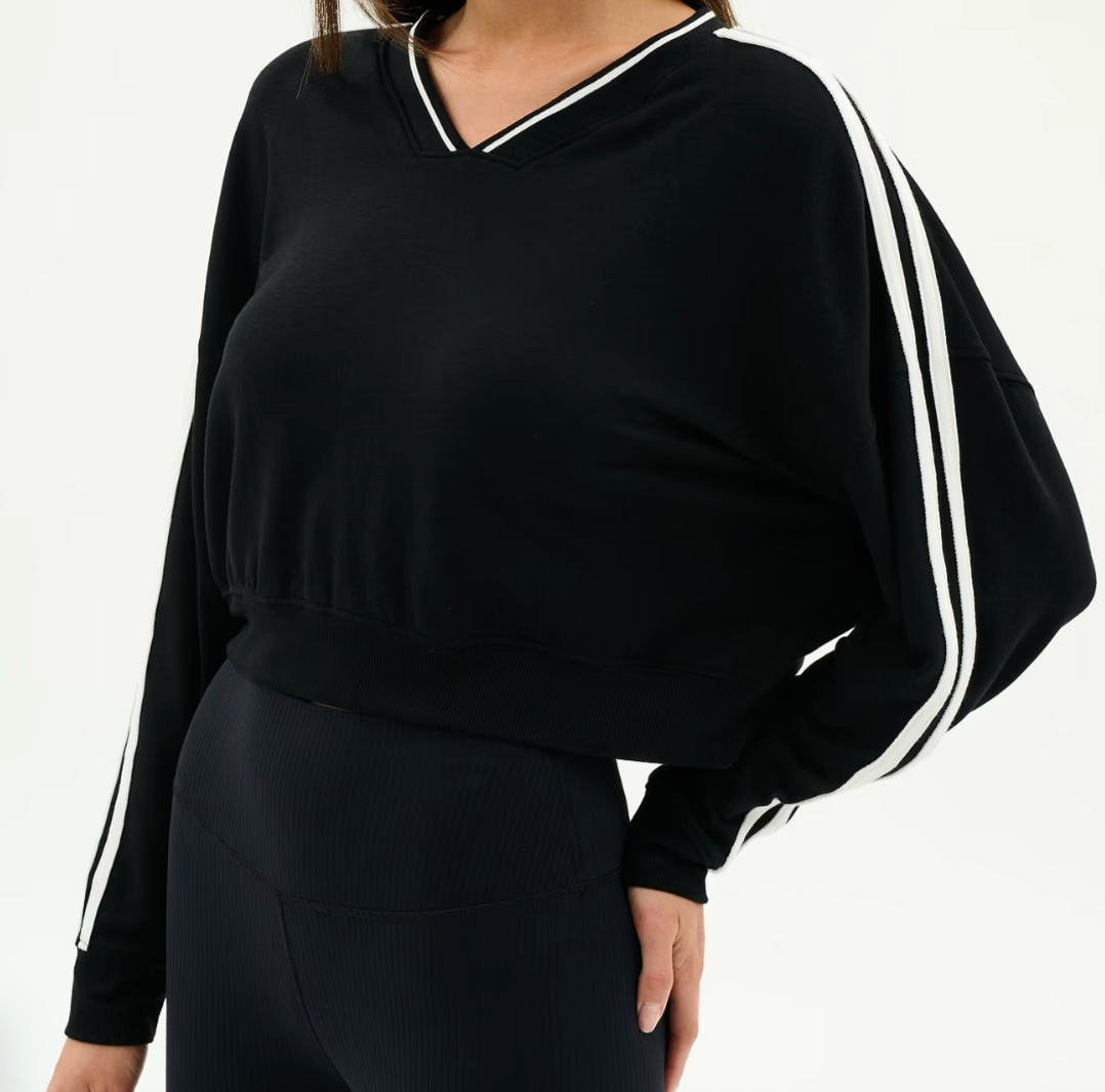 Splits 59 Ellie Fleece V Neck Sweatshirt - Black/White