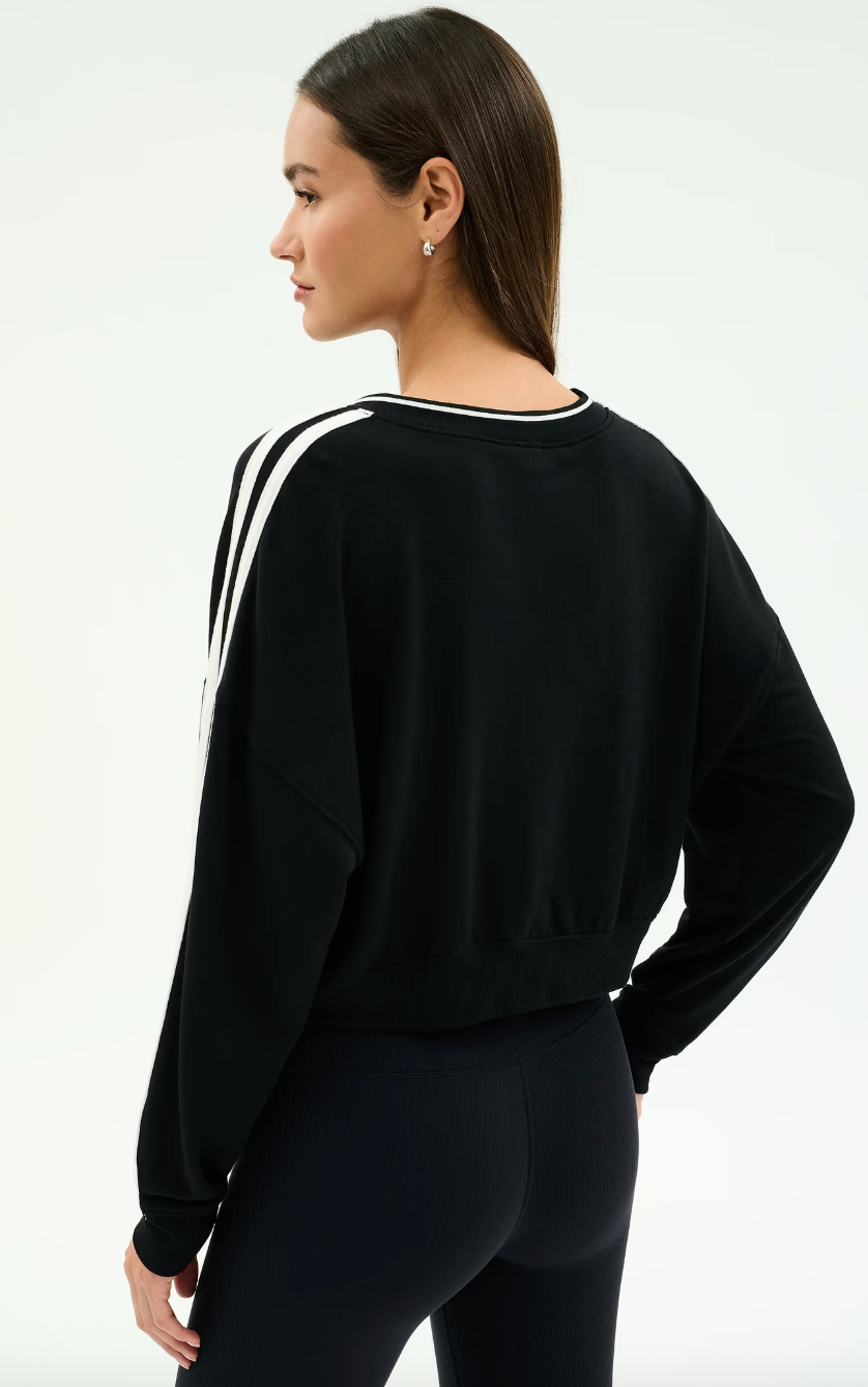 Splits 59 Ellie Fleece V Neck Sweatshirt - Black/White