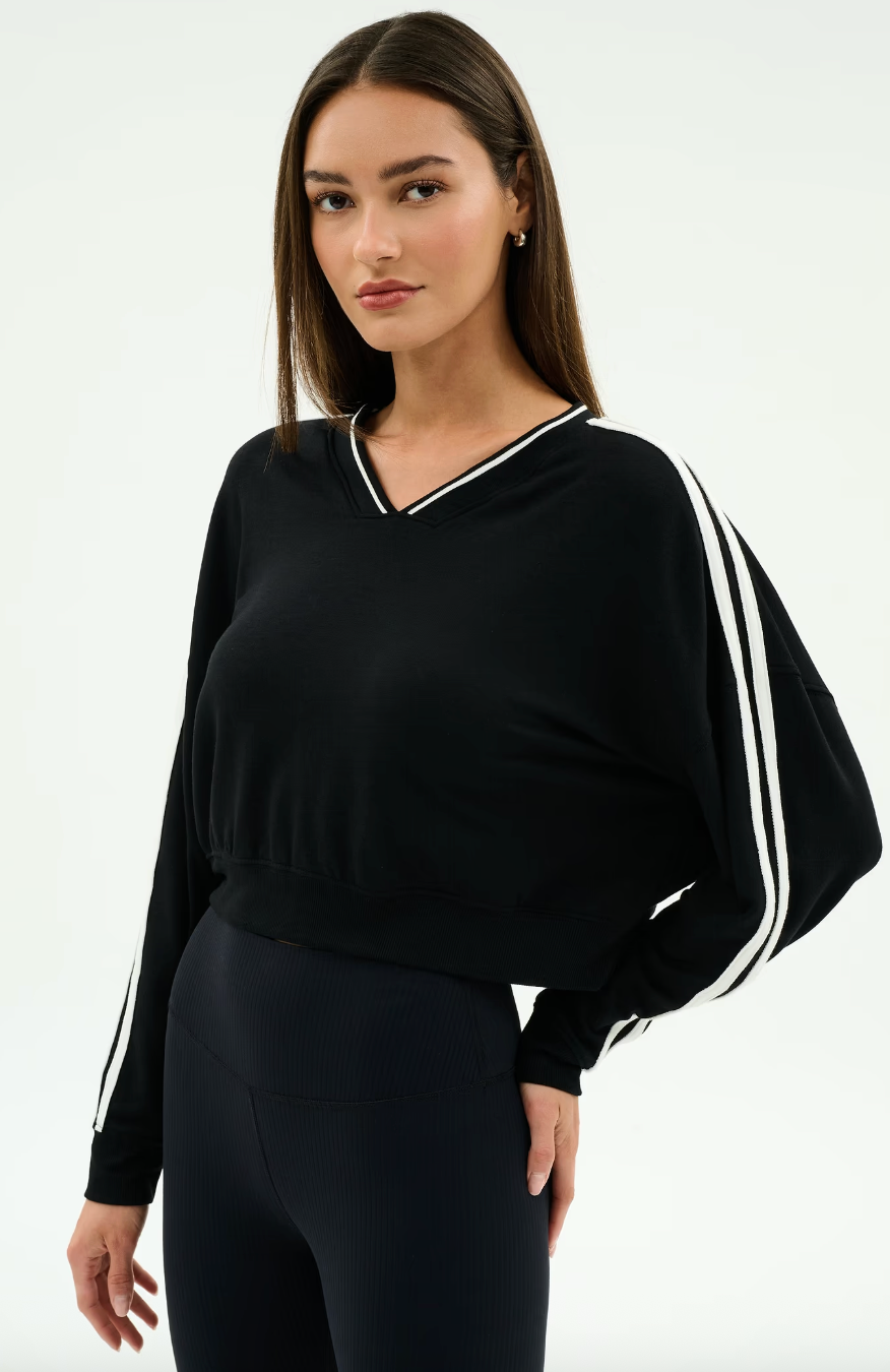 Splits 59 Ellie Fleece V Neck Sweatshirt - Black/White