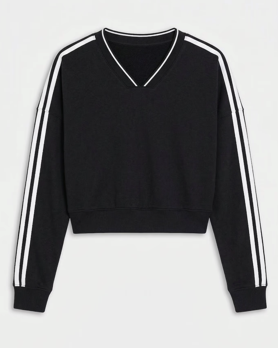 Splits 59 Ellie Fleece V Neck Sweatshirt - Black/White