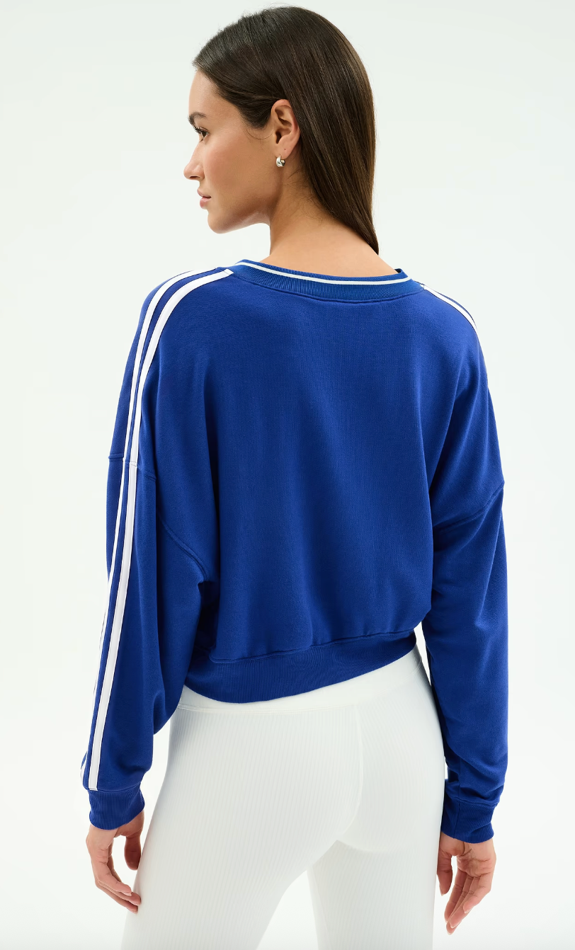 Splits 59 Ellie Fleece V Neck Sweatshirt - Cobalt/White