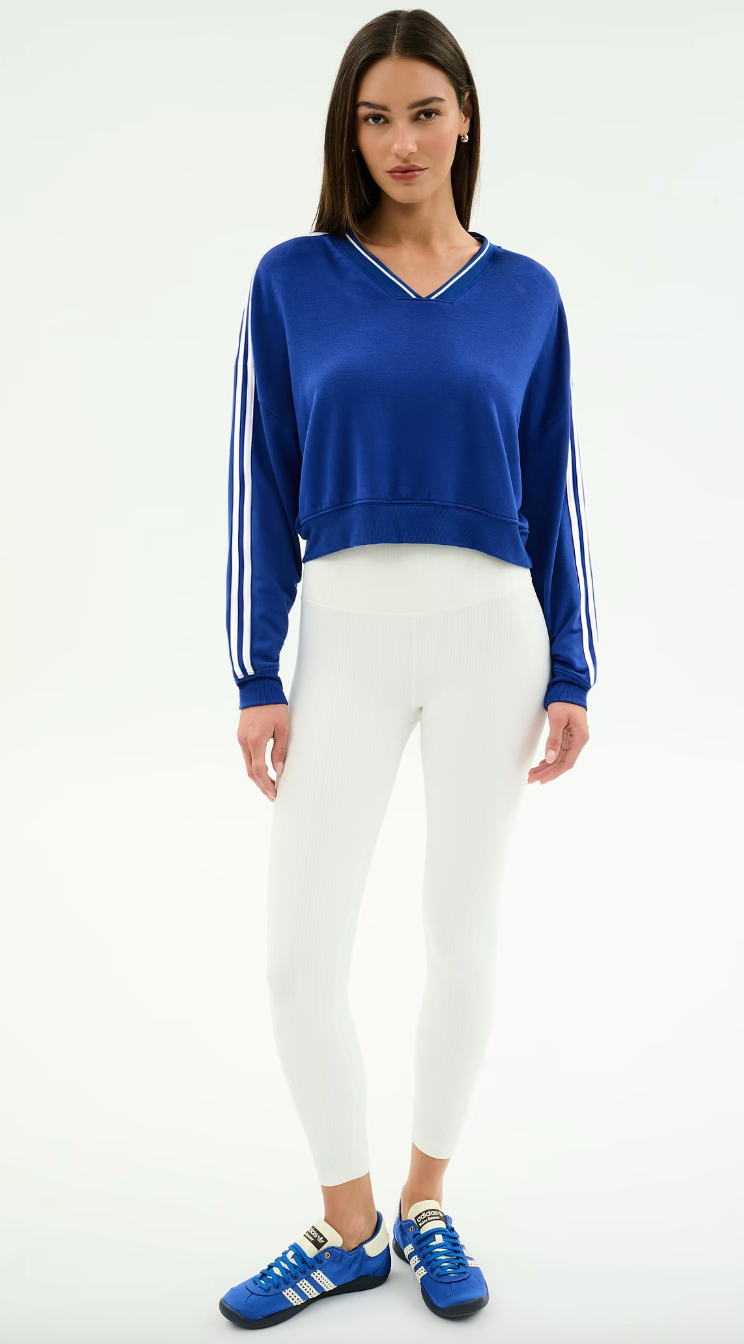 Splits 59 Ellie Fleece V Neck Sweatshirt - Cobalt/White