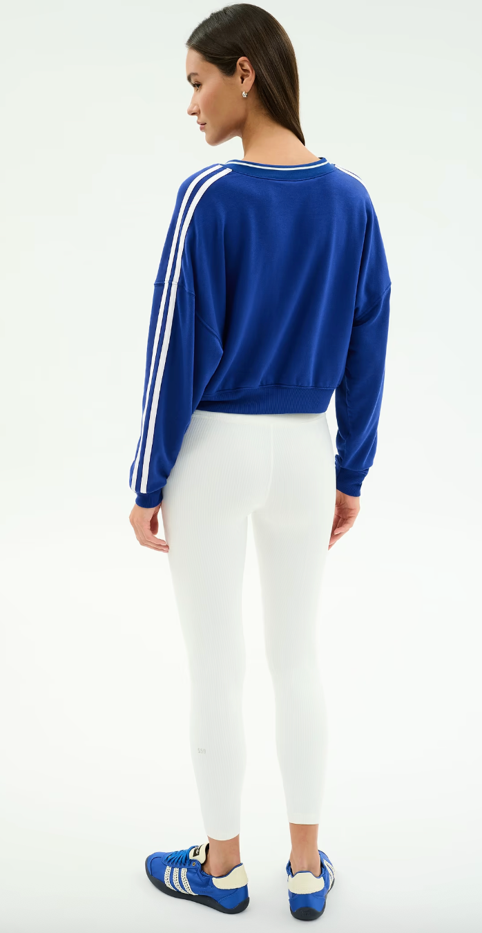 Splits 59 Ellie Fleece V Neck Sweatshirt - Cobalt/White