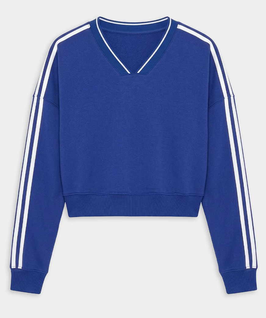 Splits 59 Ellie Fleece V Neck Sweatshirt - Cobalt/White