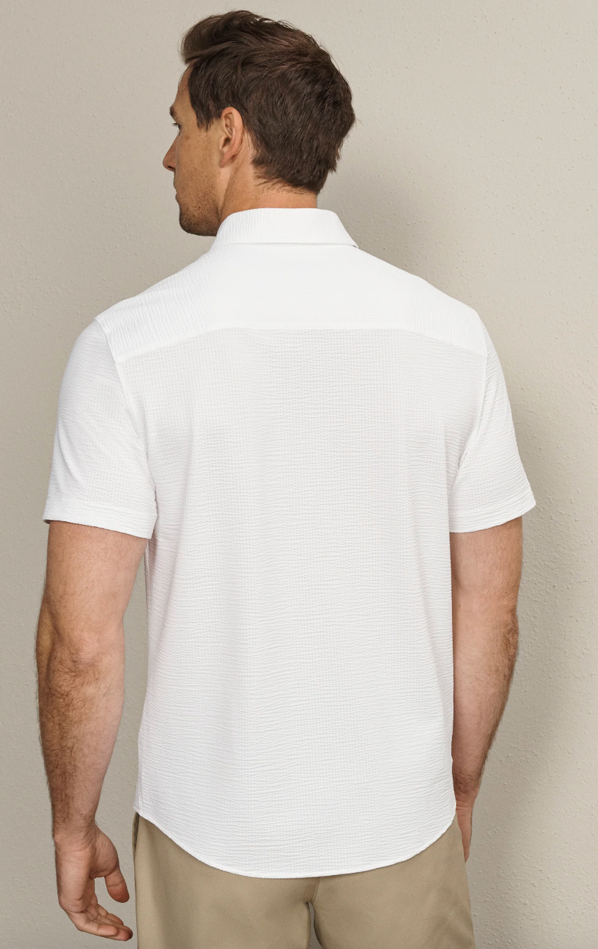 Rhone Commuter Seersucker Short Sleeve Button Down- White