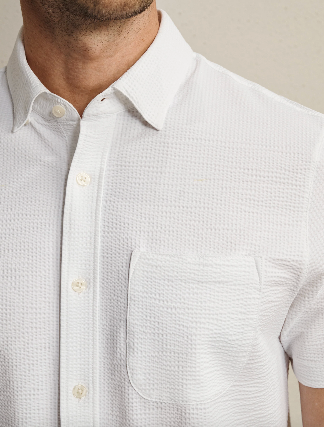 Rhone Commuter Seersucker Short Sleeve Button Down- White