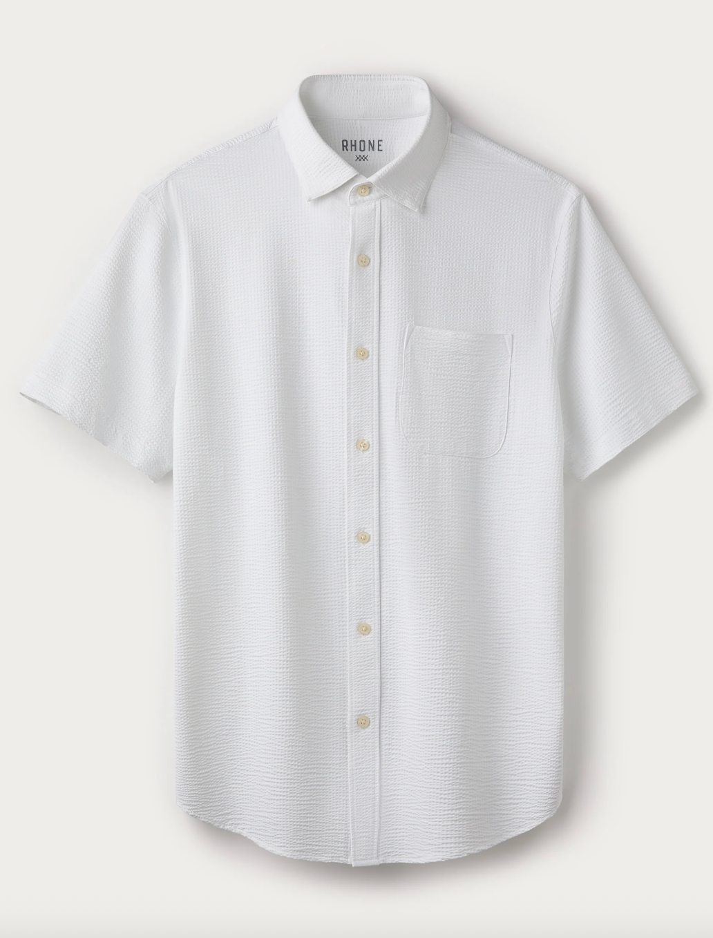 Rhone Commuter Seersucker Short Sleeve Button Down- White