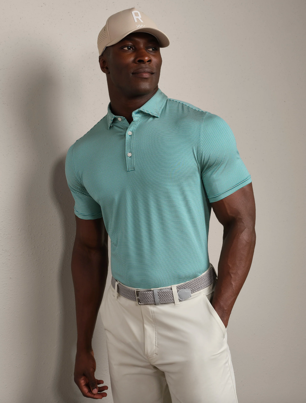 Rhone Apparel Drive Time Polo - Cool Mint /Ash Blue Stripe