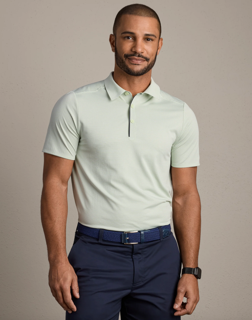 Rhone Apparel Approach Tech Polo- Cool Mint Seersucker